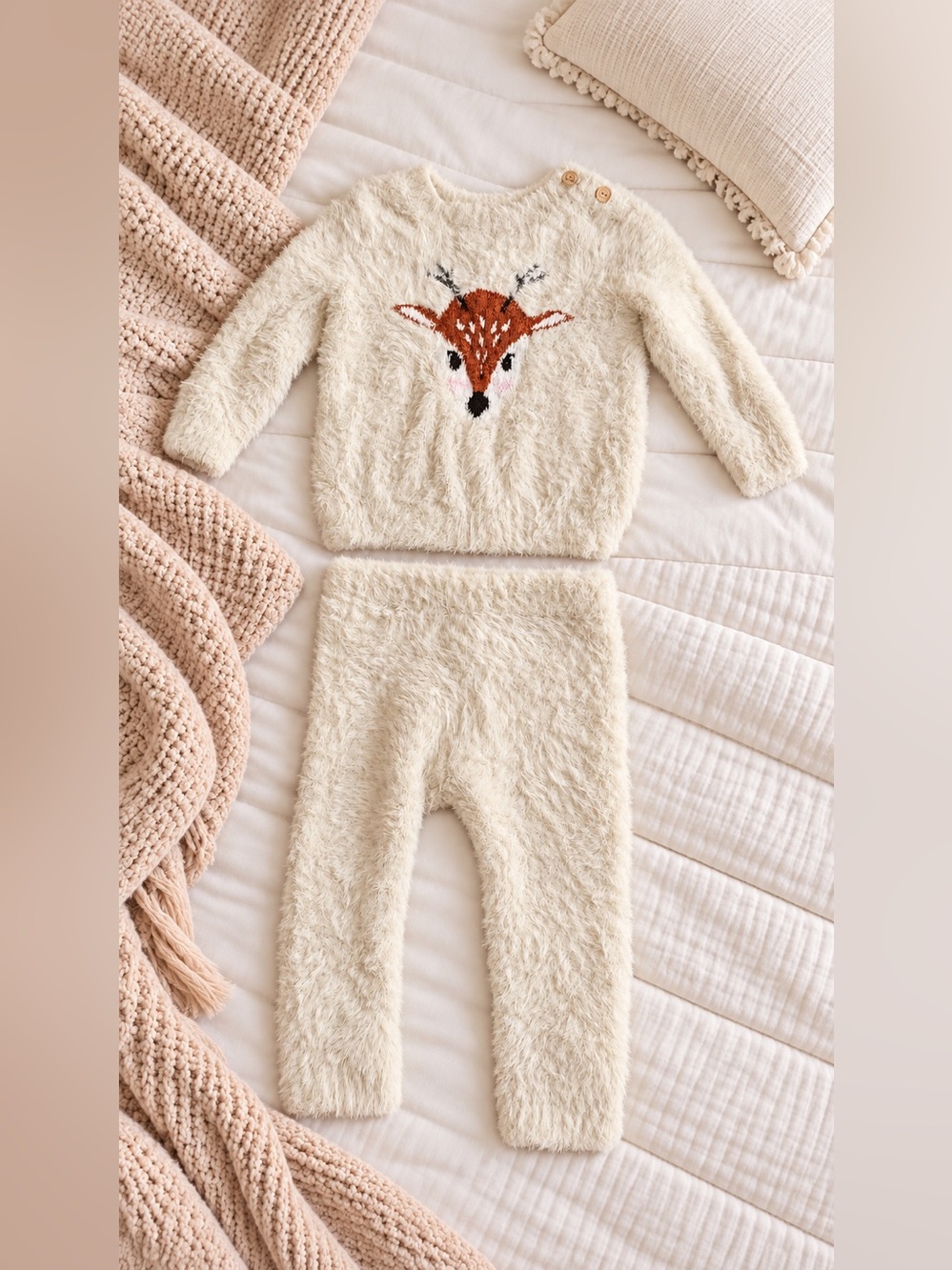 Old Navy Baby Girls Fuzzy Deer Sweater & Leggings Set – Size 6–12 Months